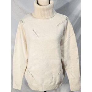 Michael Kors Lambswool Alpaca Turtleneck Sweater Knit Beige Ivory Oversized